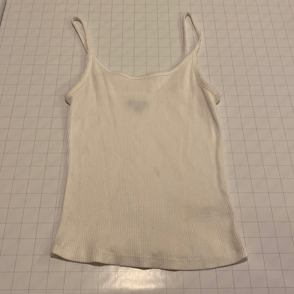 Ribbed white tank, slightly sheer